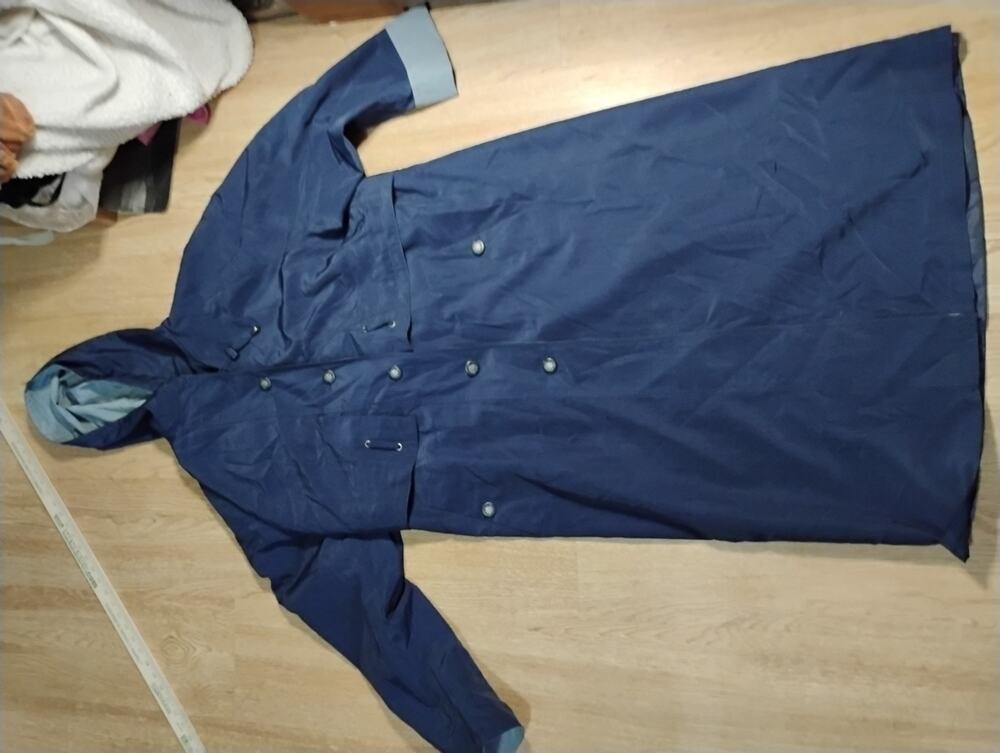 Vtg American Bazaar Blue Long Duster Trench Coat Oversized Women Size 10 Y2K